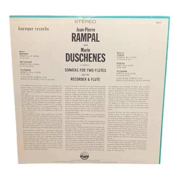 LP Georg Philipp Telemann - Sonatas For Two Flutes And For Recorder & Flute - Picture 2 of 2